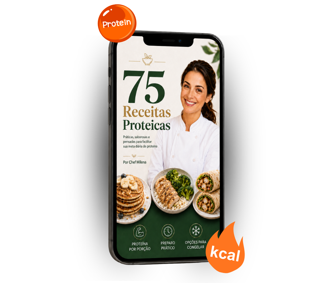 Mockup do produto 75 Receitas Proteicas no celular